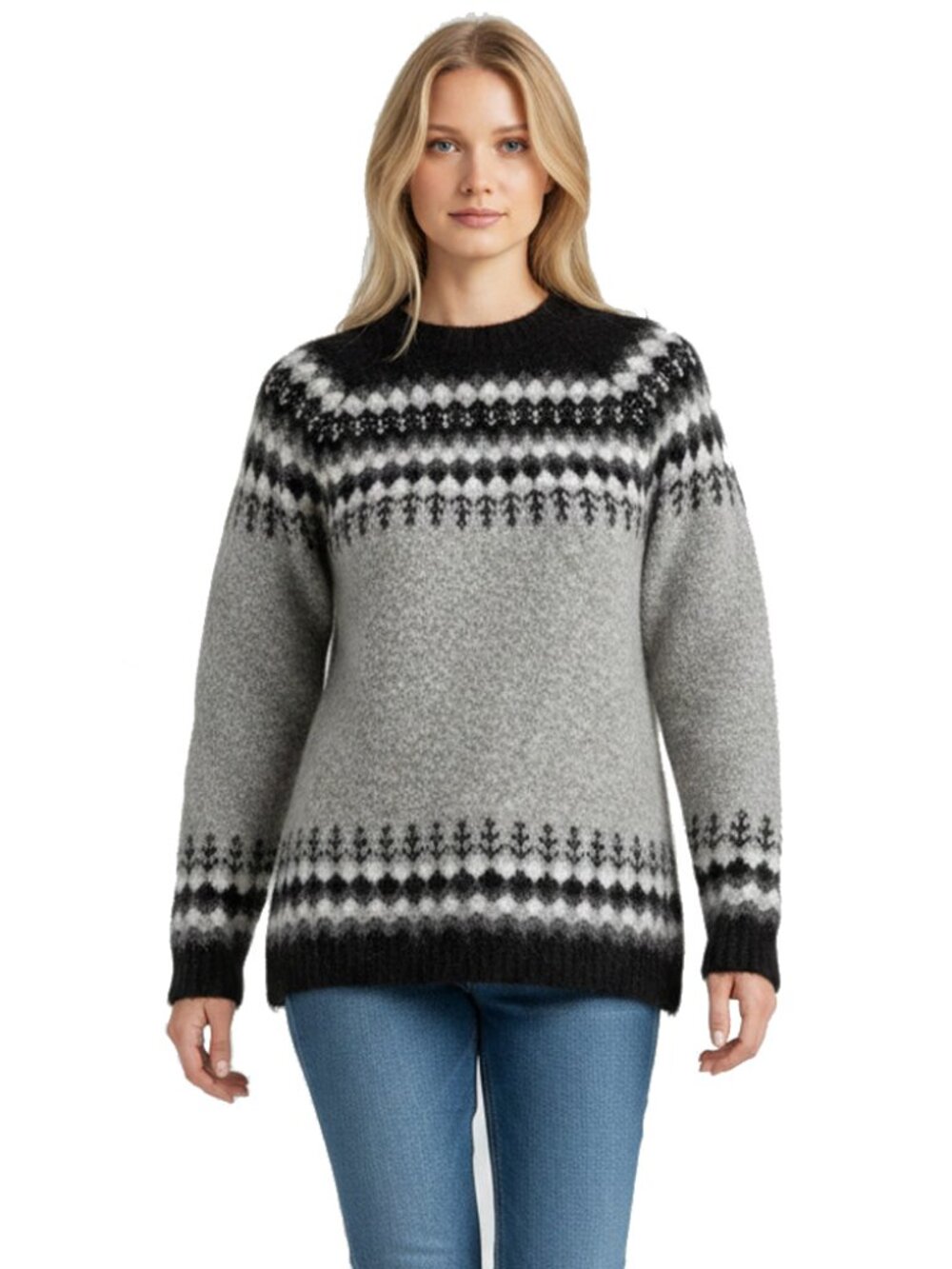 Limited Fair Isle Nordic Pattern Alpaca Blend Sweater Gray Black Size S